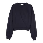 Sort bomulds sweater med draperet detalje