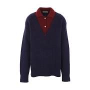 Blå Uld Mohair Polo Sweater