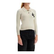 Bomuld Uld Polo Pullover Broderet Logo