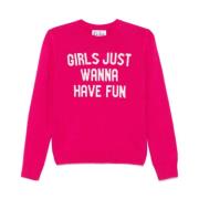 Fuchsia Strikket Crew Neck Sweater