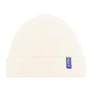 Hvid Uldblanding Ribstrikket Beanie Hat