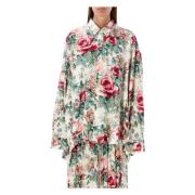 Blomstret Oversized Button-Up Skjorte