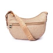 Mini Skuldertaske med Beige/Brun Print i Nylon