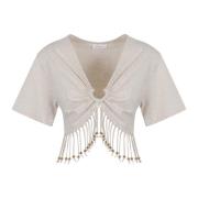 Beige T-shirt med Ruched Detaljer