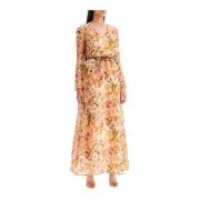 Blomstret Linned Dyk Maxi Kjole