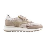 Beige Ruskind Sneakers med Lynlås Lukning