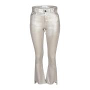 Metallic Flared Jeans med Asymmetrisk Hem