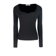 Sort Slim Fit Dyb Hals Sweater