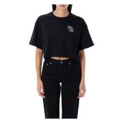 Sort Cropped T-shirt med Broderet Logo