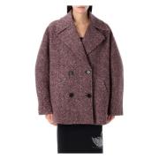 Rosa Uld Peacoat med Diagonale Striber