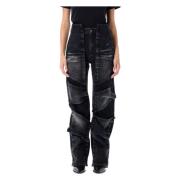 Sort Faded Multi Panel Jeans