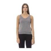 V-hals tank top i fin ribstrik