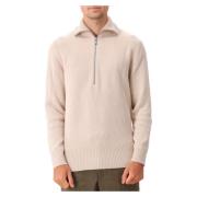 Beige Strikket Half Zip Sweater