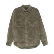 Khaki Corduroy Button-Up Skjorte