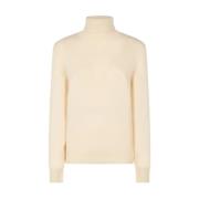 Beige Ribstrikket Turtleneck Sweater