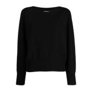 Casual Sort Sweater med Syede Skuldre