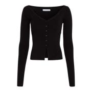 Sort V-hals knap cardigan sweater