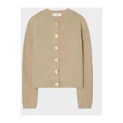 Beige Uld Cardigan med Dekorative Knapper