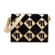 Beige Skuldertaske med Sort Diamantlogo