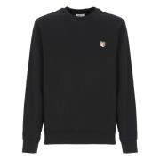 Sort Crew Neck Sweatshirt med Fox Head Patch