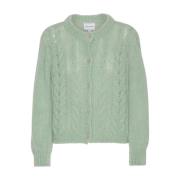 Blød Mintgrøn Kabelstrikket Cardigan