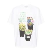 Blomstret Slogan Print Crew Neck T-shirt