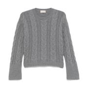 Grå Merinouldskabelonstrikket sweater