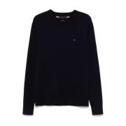 Blå Strikket Crew Neck Sweater