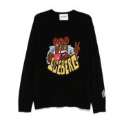 Sort Strik Crew Neck Logo Sweater