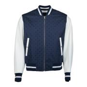 Blå og hvid varsity denim bomber