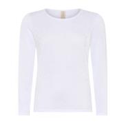 Feminin O-Neck Pullover Bluse Hvid