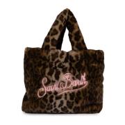 Leopard Faux Fur Håndtaske med Logo