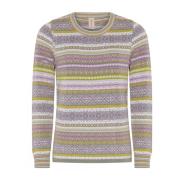 Grøn Stribet Jacquard Pullover Bluse