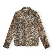 Leopard Print Satin Skjorte, Trendy Stil