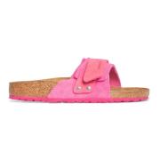 Fuchsia Nubuck-Sandaletter i Semsket Skinn