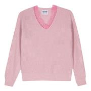 Pink Uldblanding Halv-Cardigan Sweater