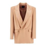 Satin Dobbelt-Brystet Blazer med Peak Revers