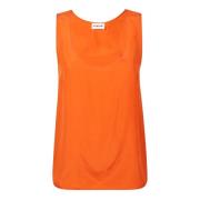 Orange Silke Crepe Top med Sideslidser