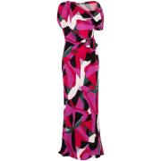 Pink Abstrakt Print One-Shoulder Kjole