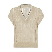 Beige Paillet Sweater V-Hals Dazzling Strik