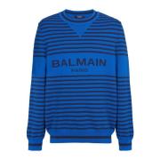 Stribet uld og hør crewneck