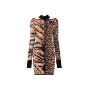 Animalier-Jacquard Mini Kjole med Cut-outs