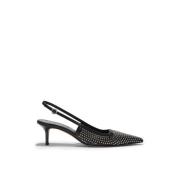 Sorte slingback pumps med rhinsten