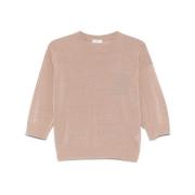 Brun Bead-Detaljeret Sweater med Ribbed Hem