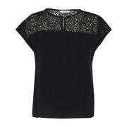 Pitch Black Bluse med Blonde Detaljer