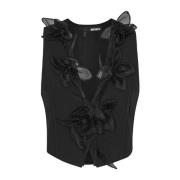 Sort Blomstret Vest med Struktureret Design