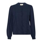 Navy Blazer Bluse med V-hals