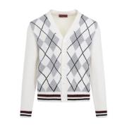 Argyle Lurex Cardigan i Hvid Sølv