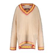 Mohair Mix Ribbet V-hals Sweater