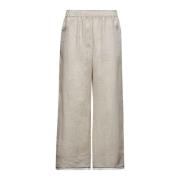 Linned Wide Leg Bukser Beige